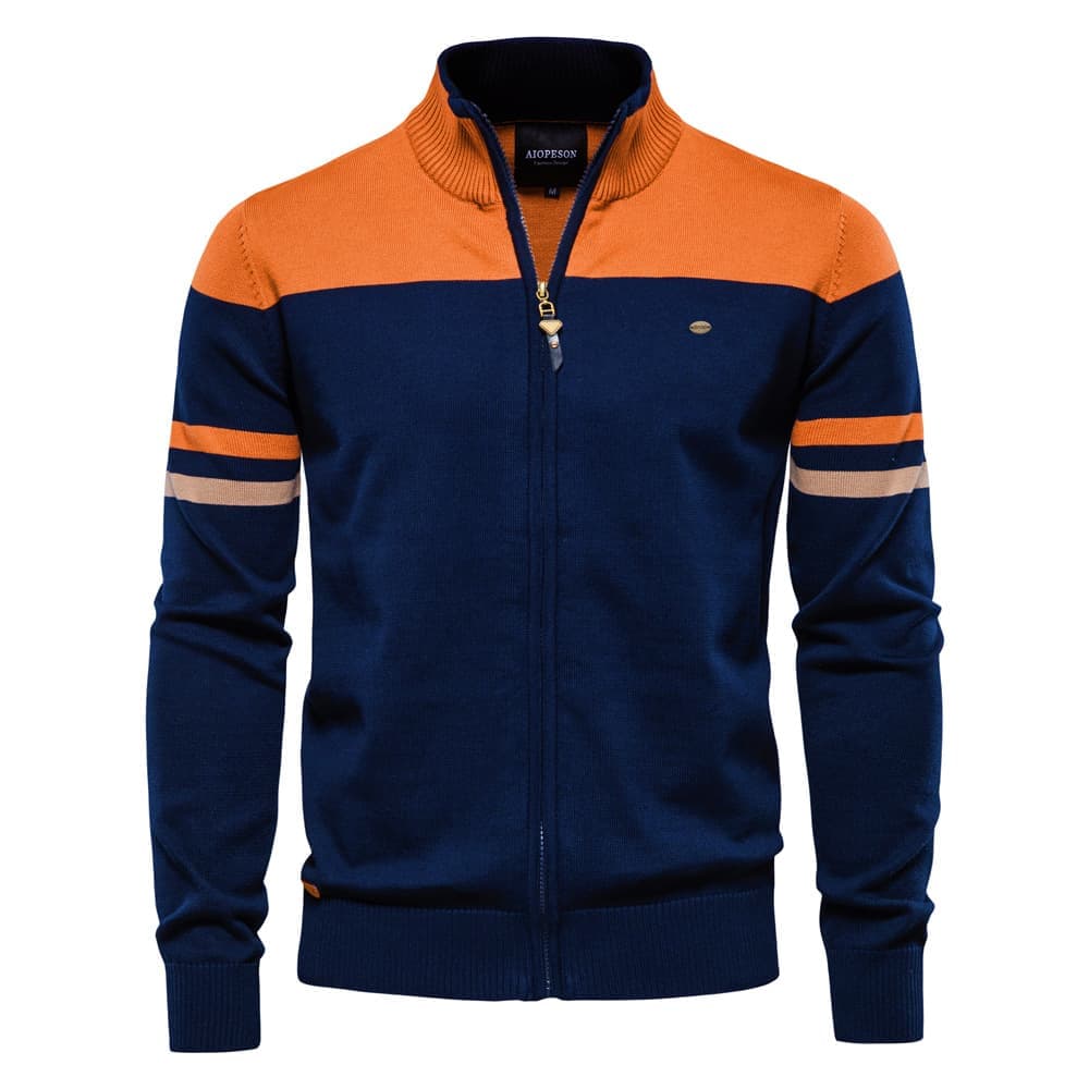 Men’s Striped Stand Collar Knit Jacket