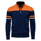 Men’s Striped Stand Collar Knit Jacket