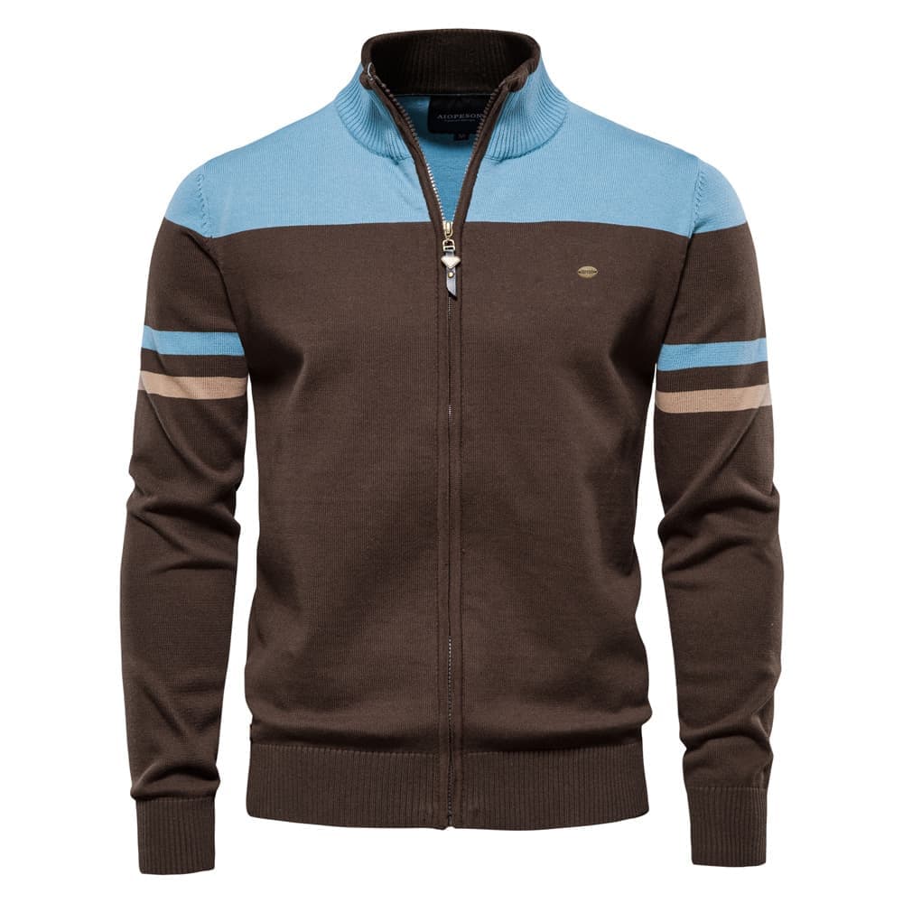 Men’s Striped Stand Collar Knit Jacket