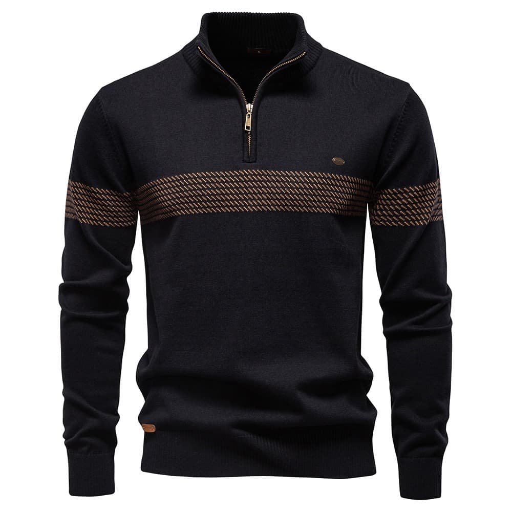 Men’s Textured Stand Collar Knit Sweater
