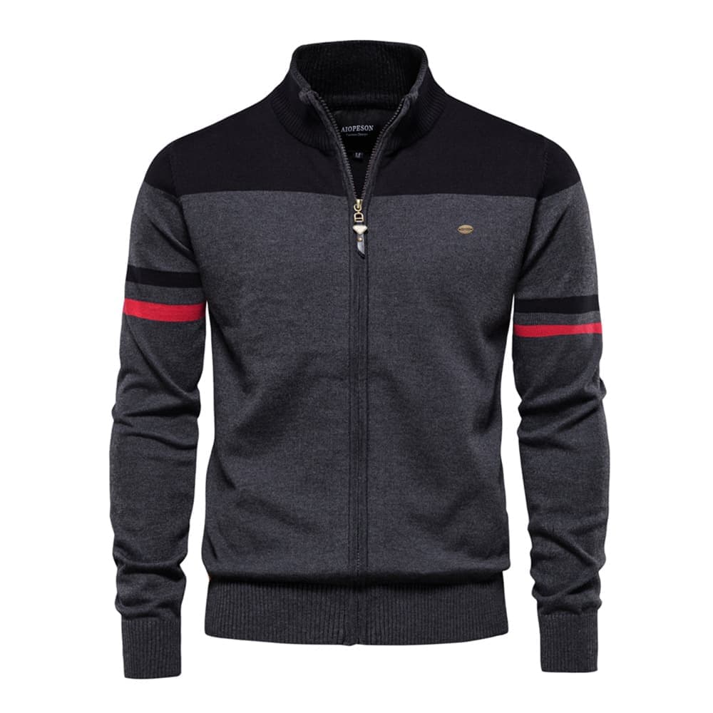 Men’s Striped Stand Collar Knit Jacket