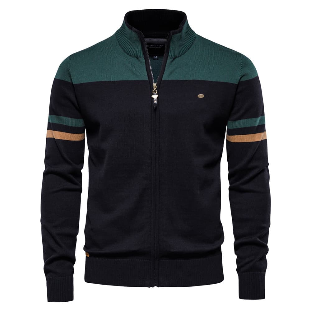 Men’s Striped Stand Collar Knit Jacket
