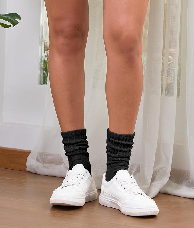 Unisex Slouchy Cotton Crew Socks – 3-Pack (White/Black/Beige)