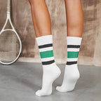 Unisex Striped Crew Socks – 3 Pairs Slouchy Cotton Athletic Calf Socks