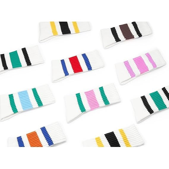 Unisex Striped Crew Socks – 3 Pairs Slouchy Cotton Athletic Calf Socks