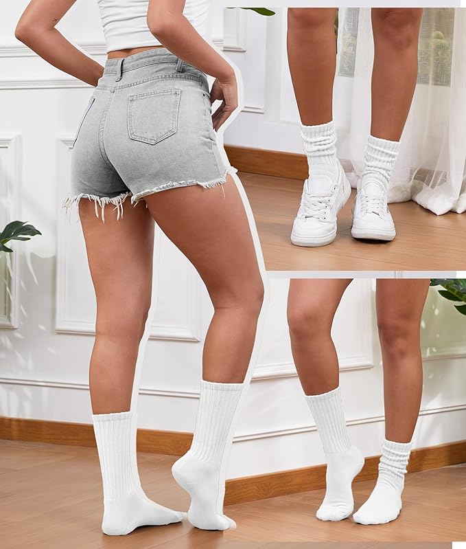Unisex Slouchy Cotton Crew Socks – 3-Pack (White/Black/Beige)