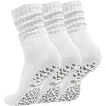 Women’s White Non-Slip Pilates Socks – 3 Pairs Scrunch Crew