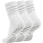 Women’s White Non-Slip Pilates Socks – 3 Pairs Scrunch Crew