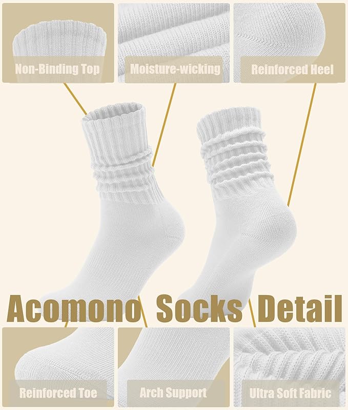 Unisex Slouchy Cotton Crew Socks – 3-Pack (White/Khaki/Brown)