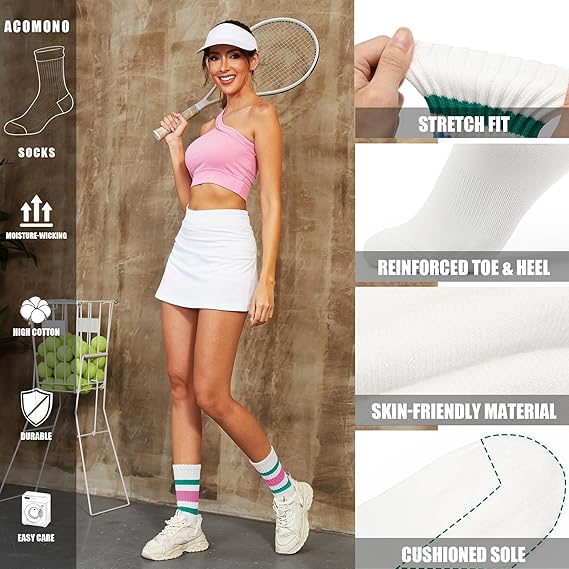 Unisex Striped Crew Socks – 3 Pairs Slouchy Cotton Calf Socks