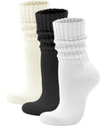 Unisex Slouchy Cotton Crew Socks – 3-Pack (White/Black/Beige)