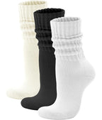 Unisex Slouchy Cotton Crew Socks – 3-Pack (White/Black/Beige)