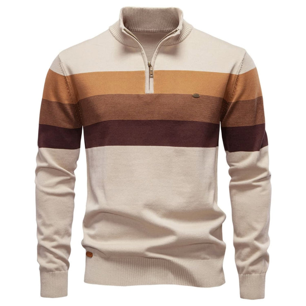 Men’s Striped Mock Neck Pullover Sweater