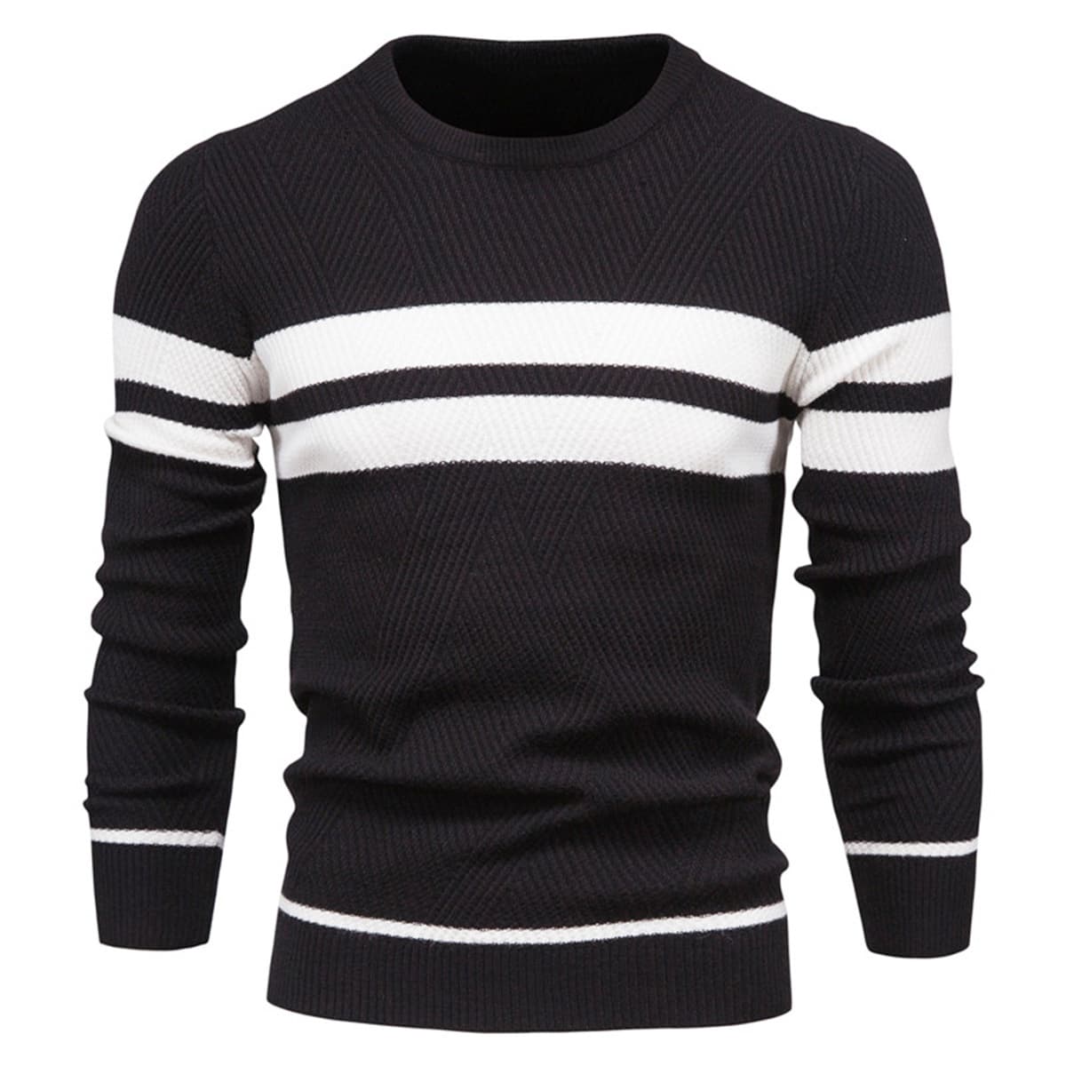 Men’s Striped Long Sleeve Knit Pullover Sweater
