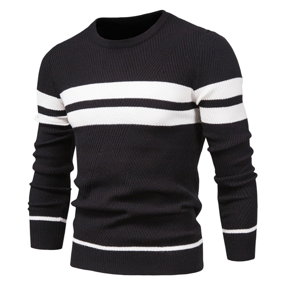 Men’s Striped Long Sleeve Knit Pullover Sweater