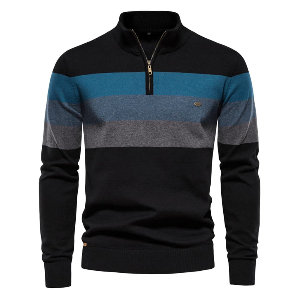 Men’s Striped Mock Neck Pullover Sweater