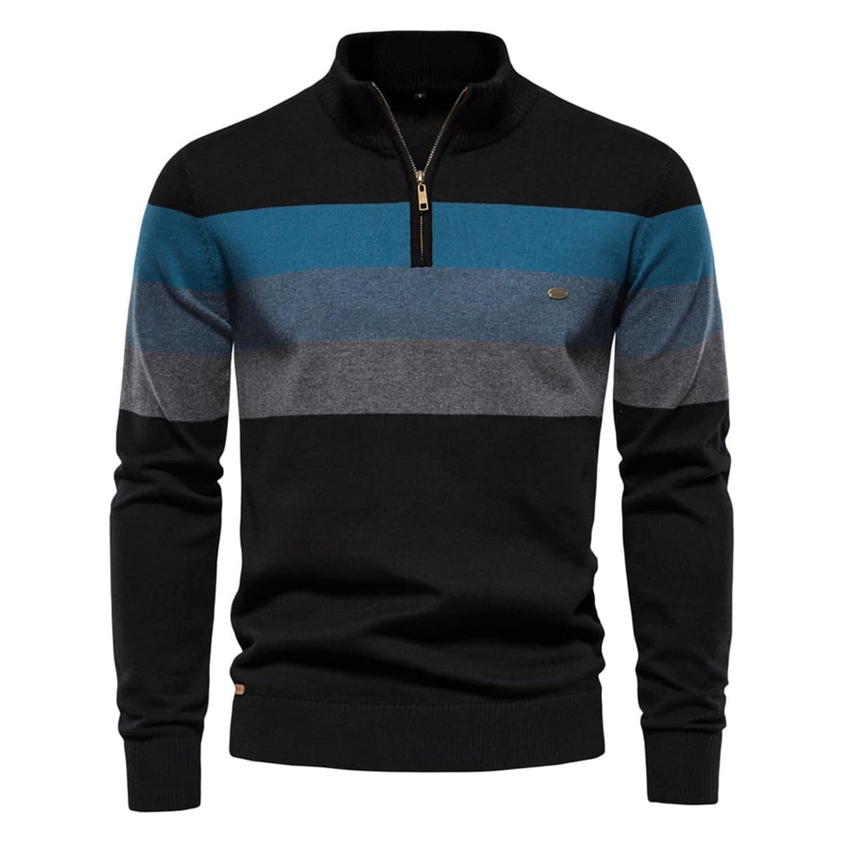 Men’s Striped Mock Neck Pullover Sweater