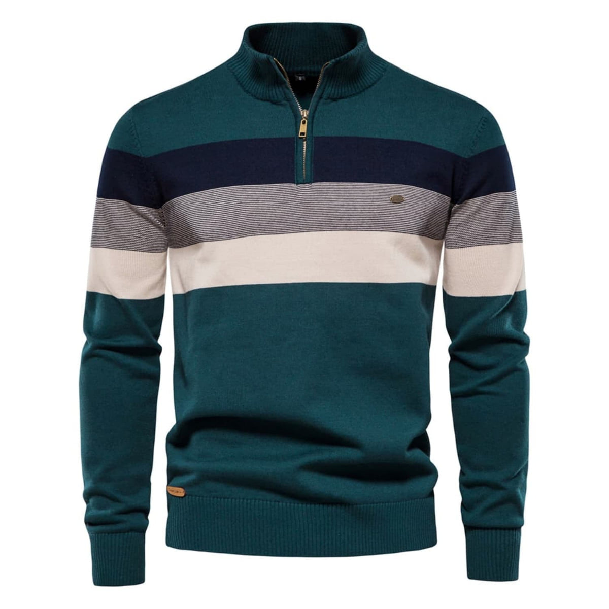 Men’s Striped Mock Neck Pullover Sweater