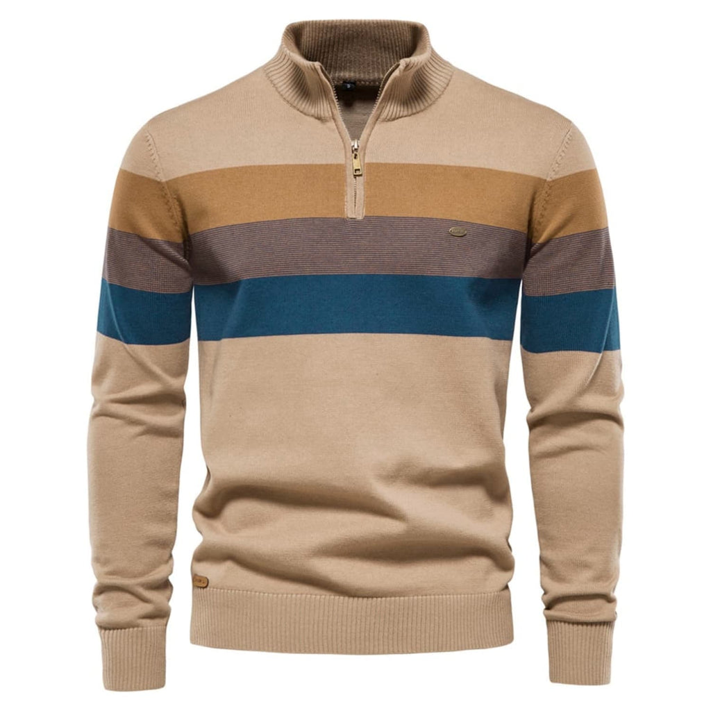 Men’s Striped Mock Neck Pullover Sweater