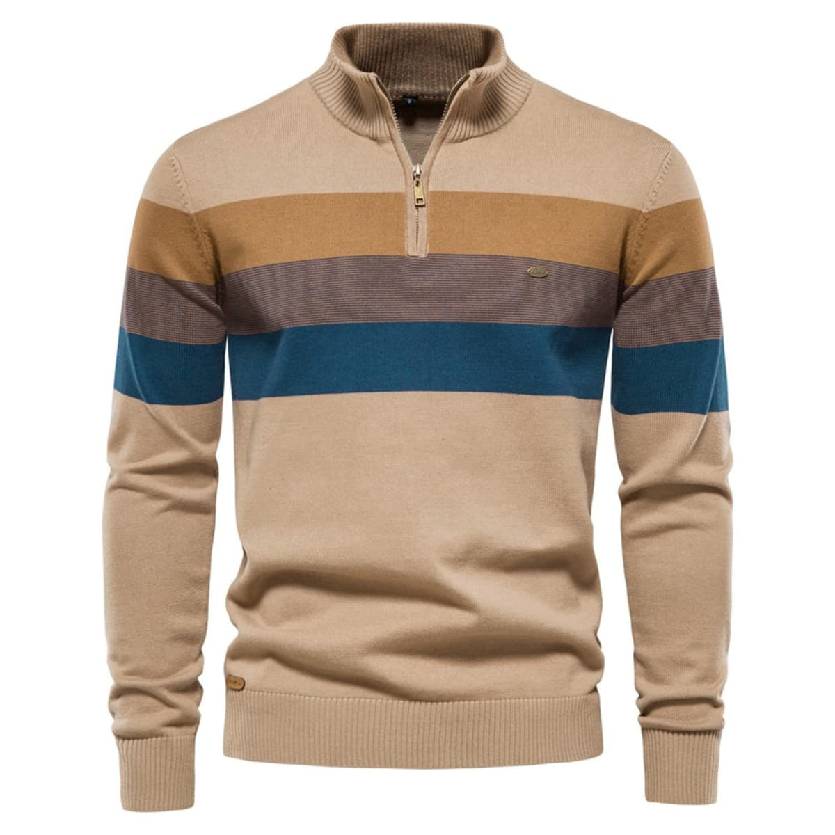 Men’s Striped Mock Neck Pullover Sweater