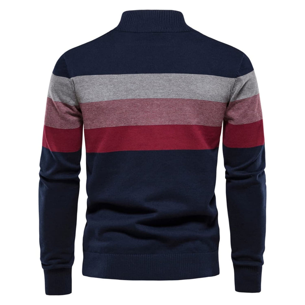 Men’s Striped Mock Neck Pullover Sweater