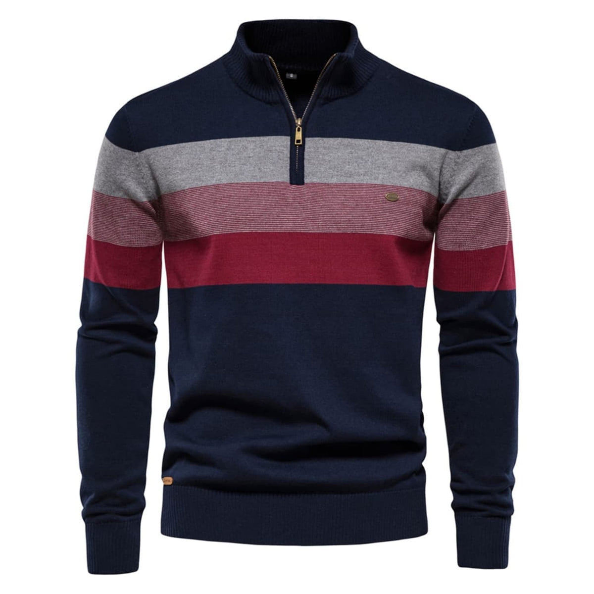 Men’s Striped Mock Neck Pullover Sweater