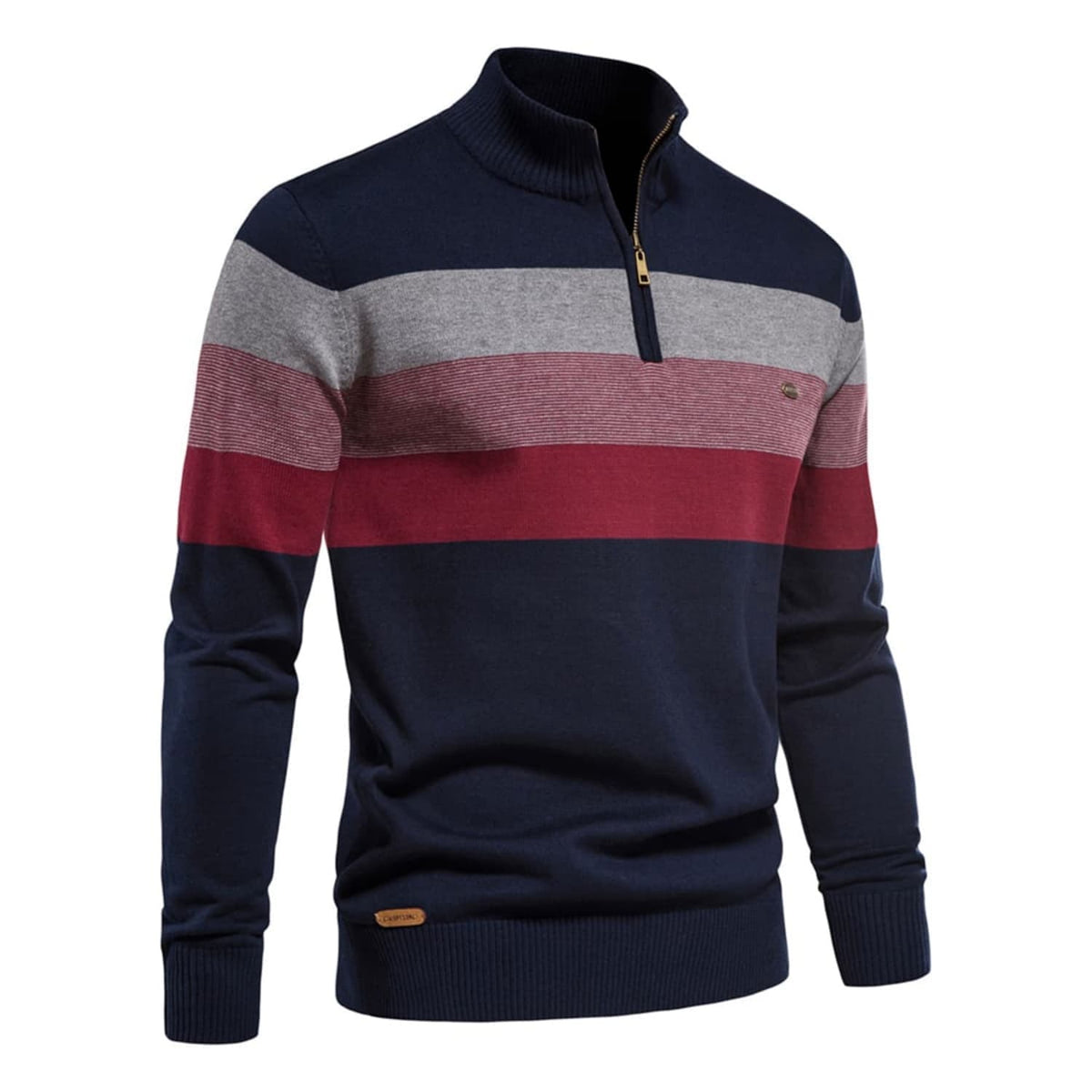 Men’s Striped Mock Neck Pullover Sweater