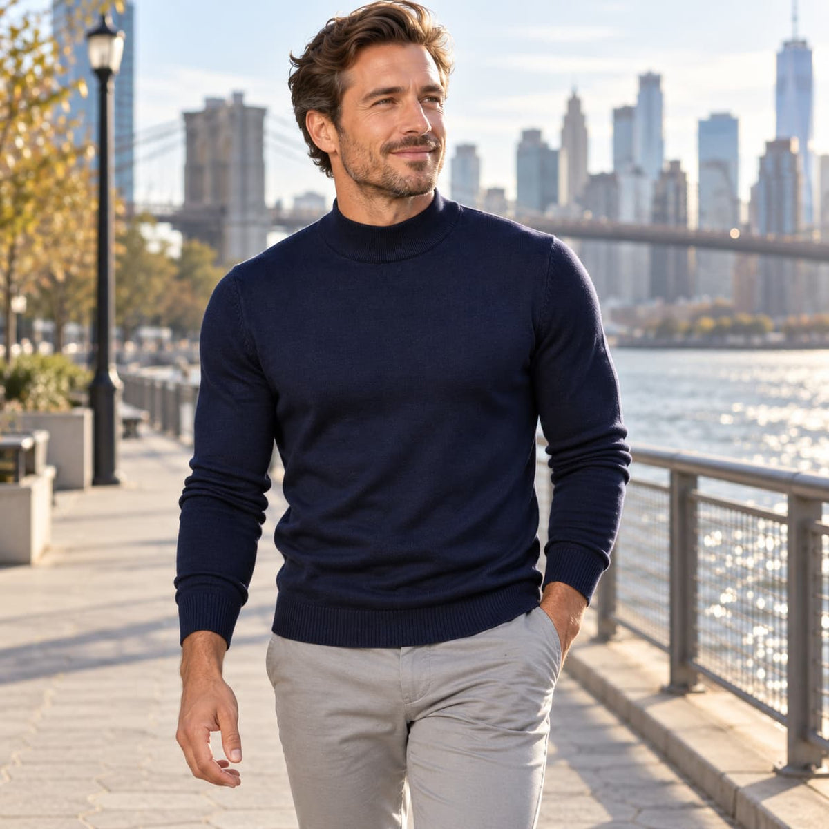 Men’s Solid Mockneck Pullover Sweater