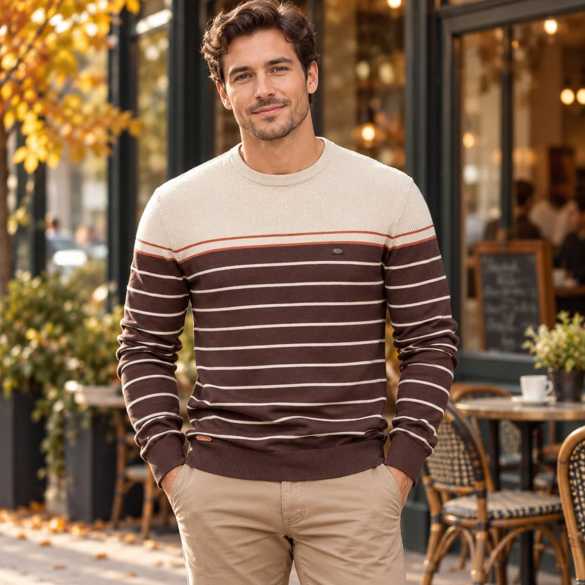 Men’s Textured Crew Neck Pullover Sweater